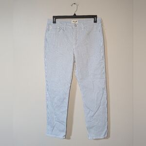 Seven7 Women's Blue and White Striped Straight Leg Jeans